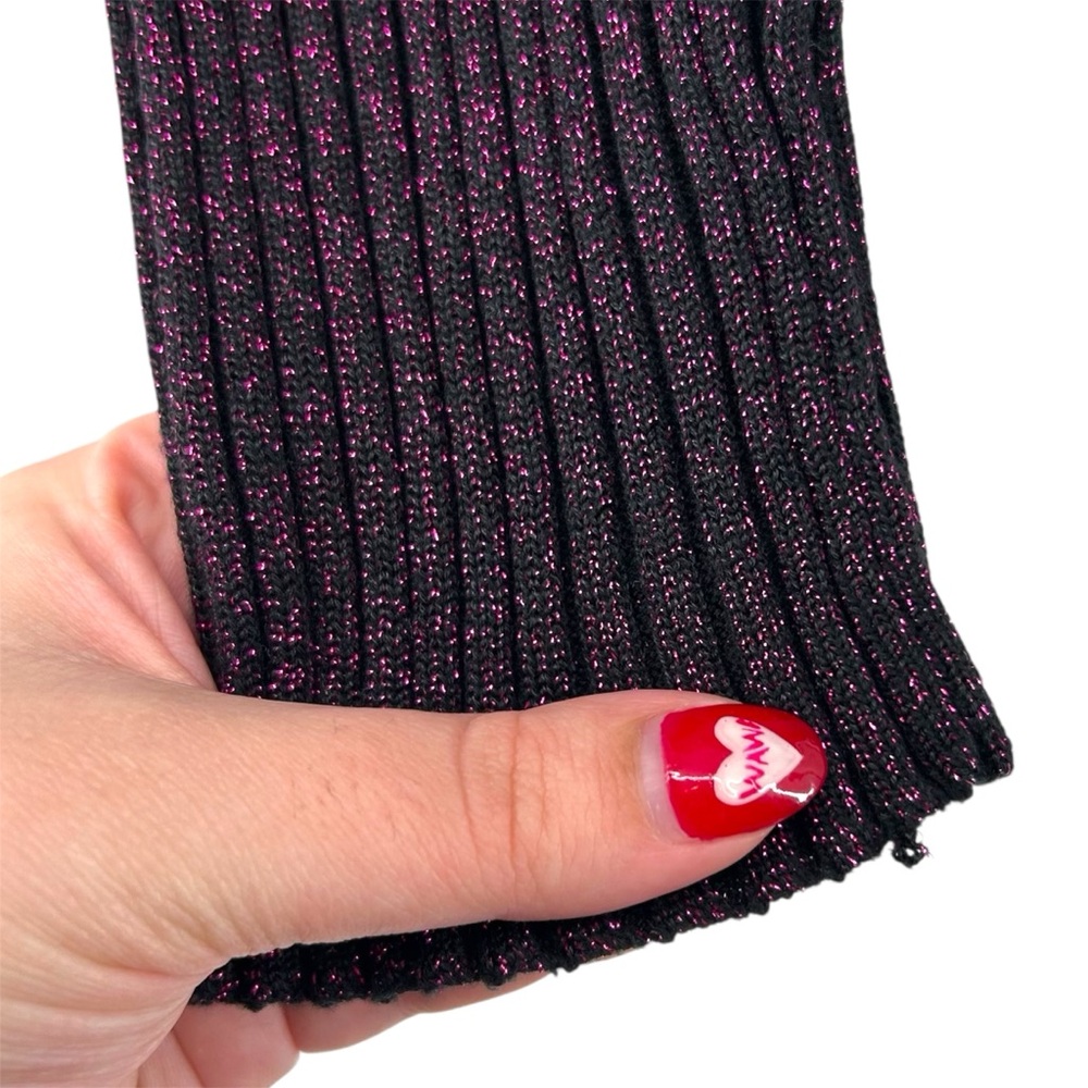 Vtg Y2K New York and Company Black and Purple Metallic Ribbed Turtleneck Sweater - Picture 3 of 11